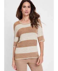 Женский полосатый пуловер из смесовой хлопковой ткани Olsen, Light cognac