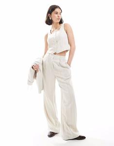 Широкие льняные брюки в полоску New Look кремового цвета