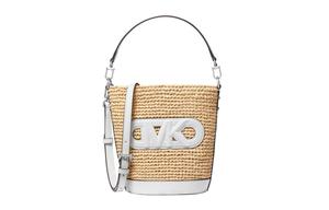 Сумка-ведро из ткани и искусственной кожи, маленькая женская сумка через плечо натурального и белого цвета MICHAEL KORS