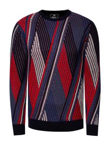 Rusty Neal Тонкий вязаный свитер с круглым вырезом и цветовыми блоками, темно-синего цвета