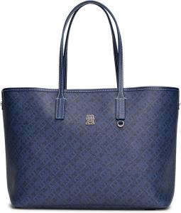 Кожаная сумка-тоут Tommy Hilfiger с монограммой и карманом на молнии, Space Blue