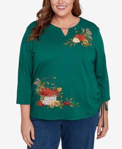 Классический асимметричный топ больших размеров с вырезом-капелькой и бисерной отделкой в виде тыквы Alfred Dunner, Hunter