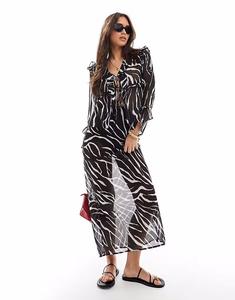 Эксклюзивная прозрачная пляжная юбка Esmee с завязками спереди в цвете зебра Esmée