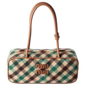 MIU MIU Кожаная наплечная сумка Beau Regular женская camel и green