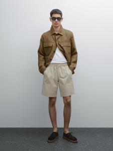 Шорты-Бермуды из хлопкового поплина Massimo Dutti, песочный