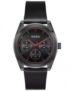 Мужские яркие спортивные кварцевые многофункциональные часы из черной телячьей кожи, 42mm Hugo Boss