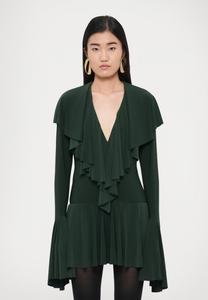 Платье Norma Kamali LONG SLEEVE DEEP V RUFFLE DRESS, Dark Emerald/Dark Green
