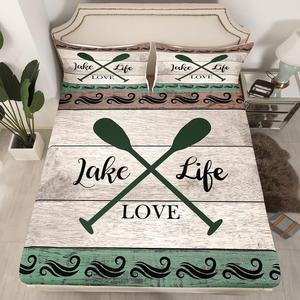 Erosebridal Комплект постельного белья Lake House Full Size с принтом озерных волн и деревянных панелей, включает 2 наволочки, Color 15