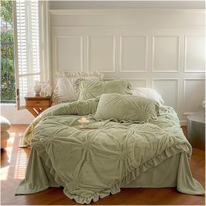 KYTGFH Комплект постельного белья из искусственного меха с цветочным принтом и кружевной отделкой