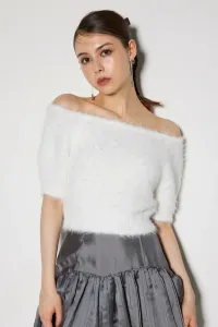 Вязаный топ с открытыми плечами и пушистым узором Rienda, цвет Wht