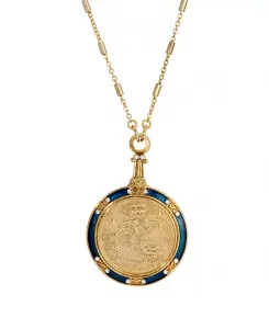 Круглое зодиакальное ожерелье с синими эмалевыми кристаллами 2028, aquarius