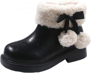 Детские зимние ботильоны для девочек из искусственной кожи с подкладкой из искусственного меха, ботинки в стиле «комбат» с боковой молнией, массивным низким каблуком и короткой голенищем Generic, Black