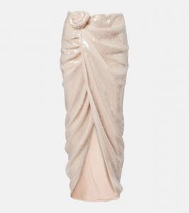 Розитана юбка-парео с цветочной аппликацией и пайетками Rotate, Nougat