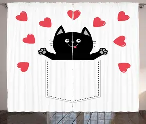 Штора ABAKUHAUS Rustic Kitten, сердечки и котята в одном кармане, универсальные ленточные шторы для гостиной с петлями и крючками, 280 x 225 см, цвет: серый, коралловый и белый Abakuhaus