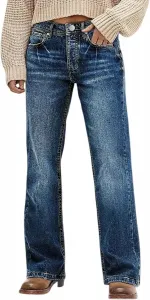 Женские джинсы с высокой талией и расклешенным низом, эластичные, на пуговицах