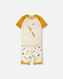 Пижамный комплект из двух частей из органического хлопка, серый, с бейсбольным принтом Deux Par Deux