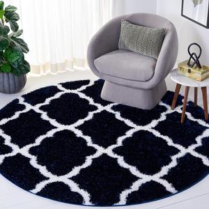 Ковер SAFAVIEH, 201 x 201 см, Tahoe Shag Collection круглый Navy/White THO675 Trellis без линьки