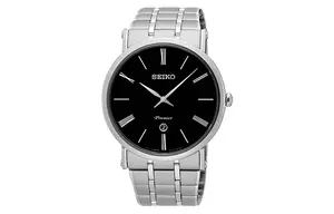 SEIKO Часы Premier Quartz Movement Watch Men's Watch Black Dial, Black