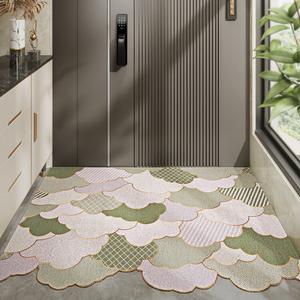 Dajiang Ковер 120х130 см для прихожей с петлевым ворсом, грязеотталкивающий, ПВХ, в облачном узоре Green