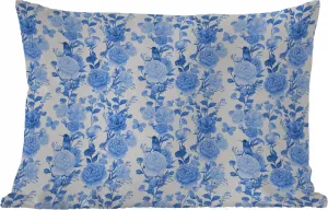 Подушка для улицы - Цветы - Розы - Синяя - 60 x 40 см - Устойчива к погодным условиям - Подушка для отдыха - Декоративная подушка - Подушка для дома MuchoWow