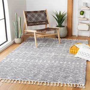 SAFAVIEH Berber Fringe Shag коллекция декоративный ковер, 122 x 183 см, Light Grey & Ivory, дизайн, не линяет и прост в уходе, идеален для помещений с высокой проходимостью в прихожей, гостиной, спальне (BFG516G)