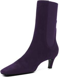 Женские ботильоны XYD с острым квадратным носком, низким каблуком-стилет и эластичной лентой, ботинки до щиколотки на низком каблуке, повседневная обувь для платья, Purple