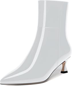 Женские ботильоны MOVINSTEPS с острым носком, с застежкой-молнией, лакированные, для невест, повседневные, с низким каблуком-китен 2 дюйма, White