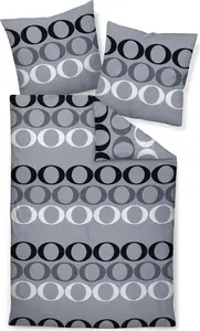 Постельное белье из сатина Palermo - Circles, серое, 155 x 220 см. Круги черного, белого и серого цветов на сером фоне. Original Janine