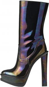 Женские ботинки FSJ на платформе с закрытым носком, тонким массивным каблуком, боковой молнией, двойной платформой, ботинки до щиколотки, панк-бойковые средние ботинки, размеры 4-16 США, Black Laser