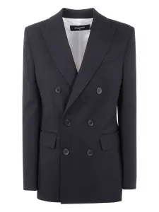 Двубортный шерстяной пиджак DSQUARED2, черный