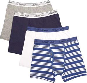 Комплект нижнего белья Calvin Klein для мальчиков, четыре пары боксеров, выгодная упаковка, White Blue Stripe