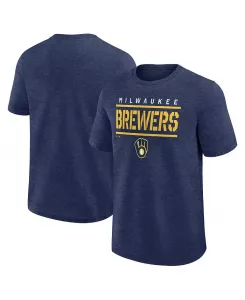 Мужская футболка Heather Milwaukee Brewers Top Notch в цвете navy Fanatics