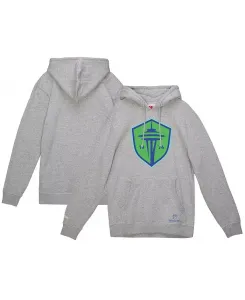 Мужская толстовка с капюшоном Heather Gray Seattle Sounders FC с основным логотипом Mitchell & Ness