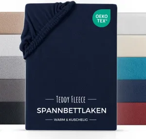 Зимняя простыня на резинке из флиса Тедди 180x200 см, синяя Carpe Sonno