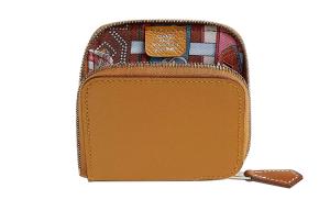 HERMES Шёлковый кошелек для монет Epsom и Barenia Calfskin женский кунжутный коричневый и порошок чили и розовая сода