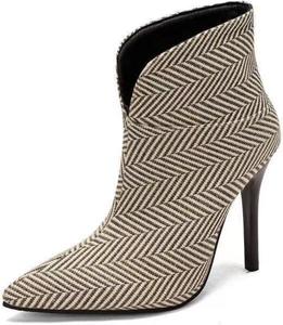 Женские джинсовые ботильоны Aflngle на высоком каблуке-стилето с вырезом в форме V, заостренным носком, низкие, без шнуровки, короткие ботинки, модные повседневные туфли для вечеринки, Almond