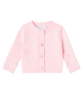 Детский кардиган из хлопка и шерсти с бантом Monnalisa, Rosa Fairytale