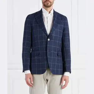 Элегантный льняной жакет классического кроя с добавлением шелка Oscar Jacobson, синий