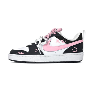Nike Court Borough LOW RECRAFT Slip Resistant Abrasion Resistant Low top Kids' Skateboarding Shoes Black Pink Teenagers