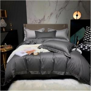 YUSIWOAL Комплект постельного белья из хлопка жаккард в полоску серого цвета