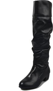 Женские осенние сапоги Ladmiple, с высоким голенищем, широкие по икрах, на конусовидном каблуке, свободные западные ковбойские сапоги, вечеринка, модная обувь к платью, G-Black