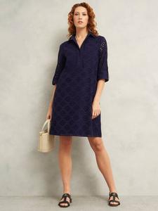 Marcia Broderie Tunic Dress Hobbs, Navy Blue