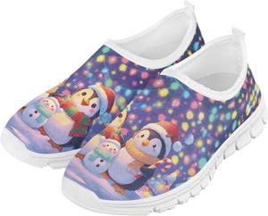 Рождественский узор, мягкие эластичные нескользящие низкие дышащие быстросохнущие кроссовки для мальчиков и девочек, легкие Watdotory, Colorful Light Penguin Snowman