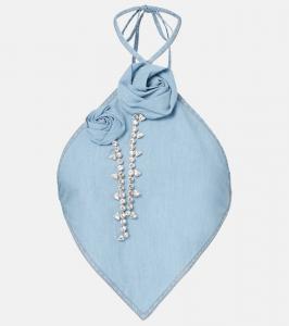 Топ из хлопка с цветочными аппликациями и декоративными элементами Area, Super Light Blue