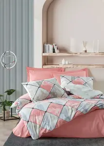 Комплект постельного белья Mode Line 200x220 см, хлопок, перкаль, тетрагон, розовый Morhane