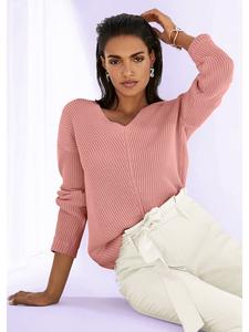 MADELEINE Свитер с длинными рукавами и V-образным вырезом, бледно-розовый