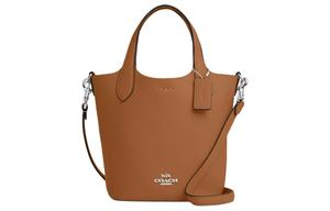 Сумка-ведро Hanna из кожи с двусторонним дизайном, через плечо, на одно плечо, серебристый и светло-седловидный COACH