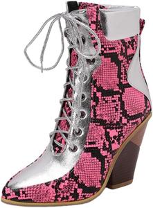 Модные женские ботильоны на толстой подошве, с заостренным носком и шнуровкой - для улицы и повседневных поездок. Fusecottc, Pink