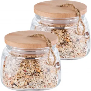 Банка для хранения APS «Woody» (2 шт.), с деревянной крышкой, 1 л, цвет transparent/natur