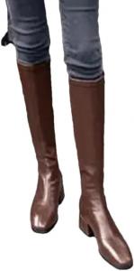 Женские черные теплые коричневые длинные сапоги Wjnvfioo, зимние кожаные, эластичные, осенние, на плоской подошве, высокие до колена и бедра